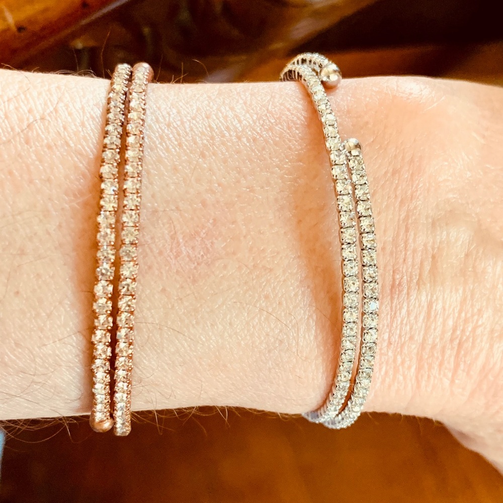 Two crystal bracelets rose gold and silver
